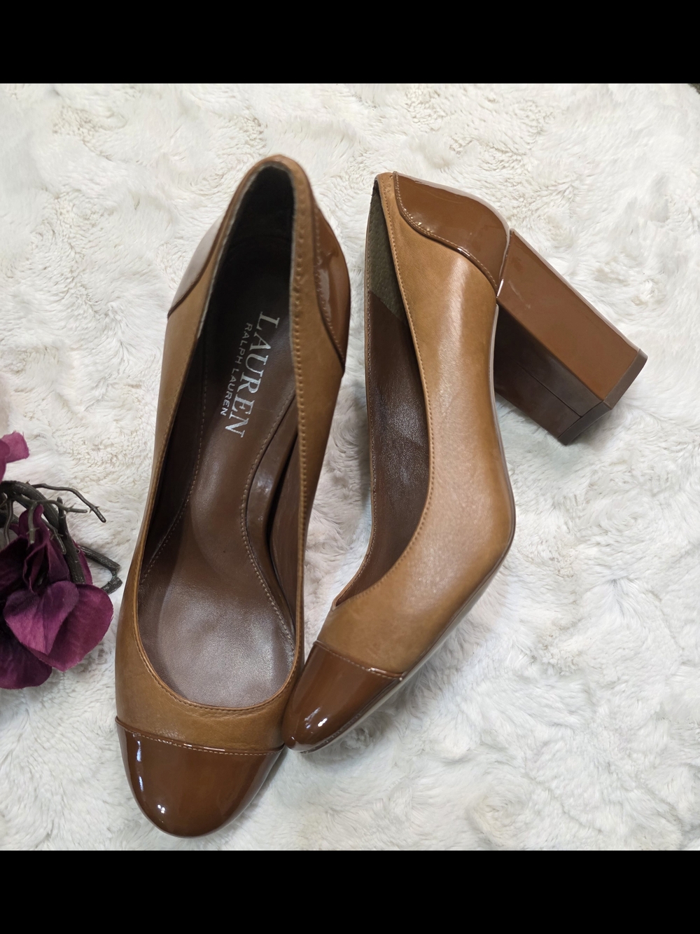 Lauren Ralph Lauren Two-Tone Brown Block Heel Pumps